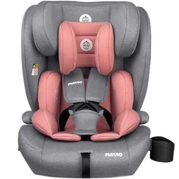 Resigilat - Scaun Auto Copii Mavio®, Model Active, ISOFIX + Top Tether, 76 – 150 cm, 9 – 36 kg, Copii 1 – 12 ani, Montaj cu Fata la Sensul de Mers, Tetiera Reglabila, Protectie Impact Lateral, Centura Siguranta 3 Puncte, Omologat R129, Gri/Roz - Img 2