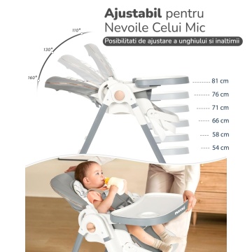Resigilat - Scaun de Masa 3 in 1 Mavio® Ascend, Inaltime Ajustabila, Roti Detasabile, Varsta 6-36 luni, Greutate Maxima 30kg, Inclinare, Gri - Img 7