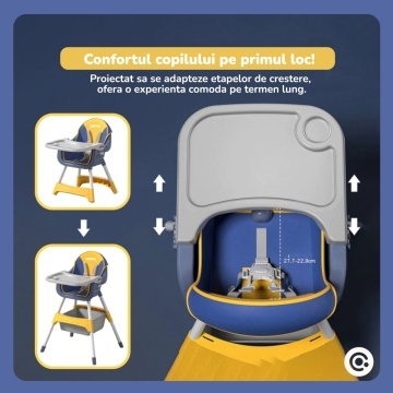 Resigilat - Scaun de Masa 3in1 pentru Bebelusi si Copii Mavio®, Model Petite, Varsta 6-36 luni, Inaltime Ajustabila, Centura de Siguranta in 5 Puncte, Tavita Reglabila si Detasabila, Loc pentru Depozitare, Albastru - Img 6