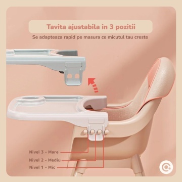 Resigilat - Scaun de Masa 3in1 pentru Bebelusi si Copii Mavio®, Model Petite, Varsta 6 - 36 luni, Inaltime Ajustabila, Centura de Siguranta in 5 Puncte, Tavita Reglabila si Detasabila, Loc pentru Depozitare, Roz - Img 8