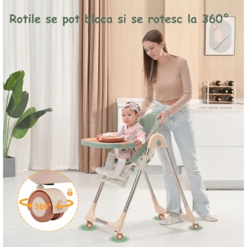 Resigilat - Scaun de Masa 3in1 pentru Bebelusi si Copii, Varsta 6-72 luni, Inaltime Ajustabila, Centura de Siguranta in 5 Puncte, Tavita Reglabila si Detasabila, Greutate Maxima 50kg, Verde - Img 4