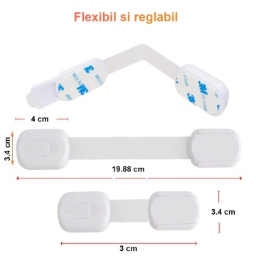 Resigilat - Set 6 Sigurante Usi Copii, Blocheaza Sertare, Frigider, Congelator, Ajustabile pe Lungime, Adeziv Puternic 3M, Fara Urme dupa Indepartare, Sistem de Inchidere Dublu, Alb - Img 9