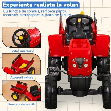 Resigilat - Tractor cu Pedale Copii Mavio®, cu Remorca Detasabila, Lopatica si Grebla Incluse, Volan, Roti Antiderapante, Cadru Stabil, Suporta pana la 35 kg, Varsta Recomandata 3 ani+, Rosu - Img 4