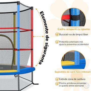 Resigilat - Trambulina pentru Copii Mavio®, 140 cm, Interior/Exterior, Plasa de Protectie, Cadru din Otel Galvanizat, Suprafata de Sarit Sigura fara Imbinari, Protectii din Spuma, Capacitate 45 kg, Design Stabil si Colorat - Img 4