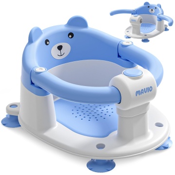 Scaun de Baie pentru Bebelusi Mavio®, Model Little Bear, Sistem Blocare, Varsta 6 luni+, Practic, Usor de Folosit, 4 Ventuze Fixare, Gauri Scurgere, Sezut si Spatar Confortabile, Materiale Sigure, Albastru