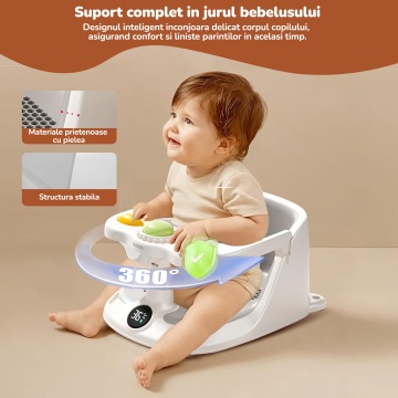 Scaun de Baie pentru Bebelusi Mavio®, Termometru Digital Integrat, Sistem Blocare, Varsta 6 luni+, Practic, Usor de Folosit, 4 Ventuze Fixare, Gauri Scurgere, Sezut si Spatar Confortabile, Materiale Sigure - Img 7