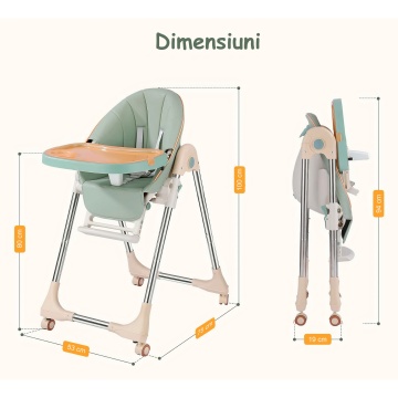 Scaun de Masa 3in1 pentru Bebelusi si Copii, Varsta 6-72 luni, Inaltime Ajustabila, Centura de Siguranta in 5 Puncte, Tavita Reglabila si Detasabila, Greutate Maxima 50kg, Verde - Img 8