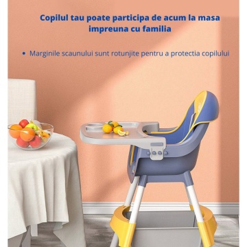 Scaun de Masa 3in1 pentru Bebelusi si Copii, Varsta 6-72 luni, Inaltime Ajustabila, Centura de Siguranta in 5 Puncte, Tavita Reglabila si Detasabila, Loc pentru Depozitare, Albastru - Img 5