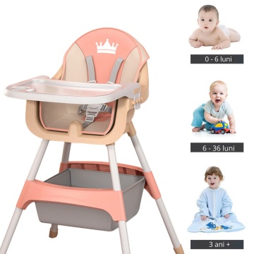 Scaun de Masa 3in1 pentru Bebelusi si Copii, Varsta 6-72 luni, Inaltime Ajustabila, Centura de Siguranta in 5 Puncte, Tavita Reglabila si Detasabila, Loc pentru Depozitare, Roz - Img 7