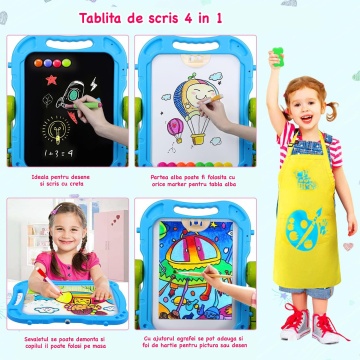 Tabla Magnetica Educativa pentru Copii Mavio®, cu Doua Fete Scris si Desenat, Creta, Magneti, Markere si Burete Incluse, Inaltime 66 cm - Img 3