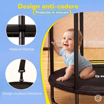 Trambulina pentru Copii Mavio®, 140 cm, Interior/Exterior, cu Bara de Sustinere, Cos si Minge de Baschet Incluse, Plasa de Protectie Interioara, Cadru din Otel Galvanizat, Design Anti-Cadere, Capacitate 45 kg, Sigura si Stabila - Img 3