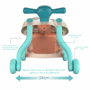 Antemergator Multifunctional Mavio®, pentru Bebelusi si Copii cu Varsta de pana la 36 de Luni, Interactiv si Educativ, Lumini si Sunete, Centru de Activitati, 4 Roti Ajustabile, Turcoaz - Img 2