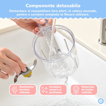 Aparat de Gatit cu Aburi Mavio® pentru Bebelusi, Gatire si Mixare Automata, Mixare Manuala, Functie One-Touch, Timer Automat, Cana 1050 ml, Capacitate Mixare 400 ml, Rezervor Apa 250 ml, Curatare Profunda, BPA Free, 300 W - Img 9