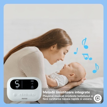 Aspirator Nazal Electric Mavio® pentru Bebelusi si Copii, 9 Trepte de Putere Ajustabile, Functie Muzicala si Lumina de Veghe, Reincarcabil, Varfuri din Silicon Moale, Portabil - Img 3
