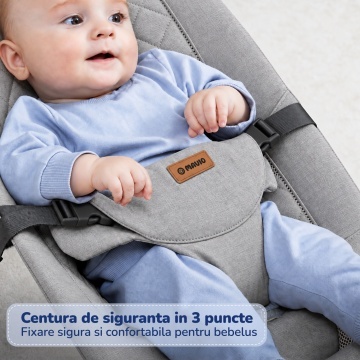 Balansoar Bebelusi Mavio®, 0-6 Luni, Greutate Maxima 9 kg, Reglare Inaltime pe 3 Niveluri, Cadru Rezistent din Fier si Aluminiu, Sezut Confortabil, Design Ergonomic, Stabil si Usor de Transportat, Gri - Img 4