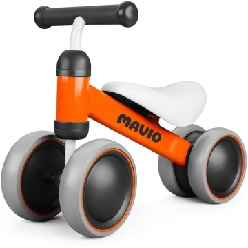 Bicicleta de Echilibru Mavio®, Pentru Copii 12-24 Luni, Greutate Maxima 15 kg, Cadru din Otel Carbon, Roti EVA + PP, Sa Confortabila, Ghidon Stabil, Design Usor si Compact, Ajuta la Dezvoltarea Echilibrului si Coordonarii, Culoare Portocaliu