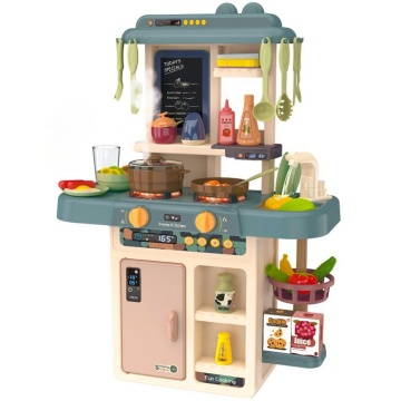 Bucatarie multifunctionala completa pentru copii, chiuveta cu circuit de apa, frigider, aragaz, tablita pentru notite, fructe, legume, multiple accesorii, 42 de piese in total, albastra - Img 1