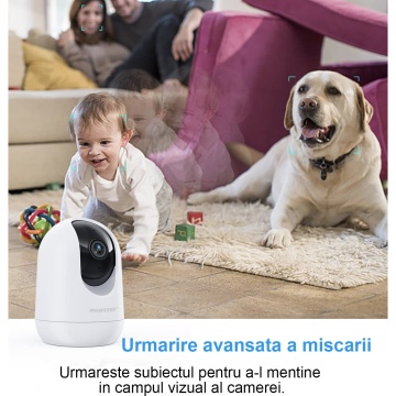 Camera de Supraveghere si Baby Monitor, 3MP, Wi-Fi 2 Ghz, Rezolutie 2K, Detectarea Miscarii, Interior, Card de Memorie 32 GB Inclus, Audio Bidirectional, Filmare Selectiva, Unghi Captare 360° - Img 7