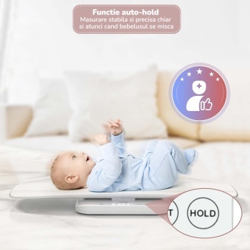 Cantar Bebelusi Mavio®, 2 in 1, Greutate Maxima 150 kg, Interval 30 g - 150 kg, Display LED, Functie Auto-Hold, Suprafata Anti-Alunecare, Masurare Inaltime, Bebelus si Mama, Diviziune 5 g, Unitati g, kg, oz, lb, lb - Img 4