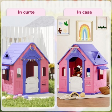 Casuta de Joaca pentru Copii Mavio®, Joaca 3 in 1 in Gradina, Baschet, Aruncarea Inelelor, Joc de Rol, Usa, Ferestre, Cadru Rezistent, Margini Fine, Interior si Exterior, Varsta Recomandata 2 ani+, Roz/Mov - Img 6