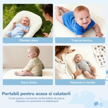 Cosulet Bebelus pentru Dormit Mavio®, Baby Lounger, Pentru Bebelusi 0-12 Luni, Material 100% Bumbac, Design Ergonomic, Spatiu Confortabil pentru Odihna si Relaxare, Usor de Folosit Acasa sau in Calatorii, Alb - Img 3