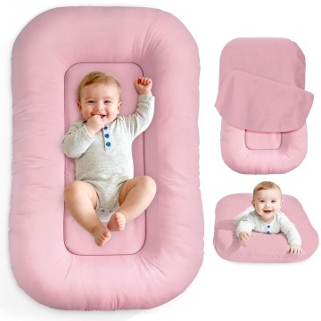 Cosulet Bebelus pentru Dormit Mavio®, Baby Lounger, Pentru Bebelusi 0-12 Luni, Material 100% Bumbac, Design Ergonomic, Spatiu Confortabil pentru Odihna si Relaxare, Usor de Folosit Acasa sau in Calatorii, Roz - Img 1