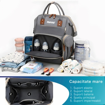 Geanta Mavio®, pentru Mamici si Copii, 17 Compartimente, Port Incarcare Telefon, Buzunar Termic, 56 L, Gri - Img 6
