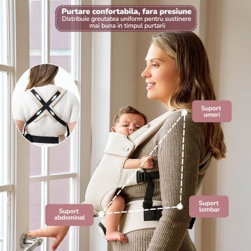 Marsupiu Ergonomic pentru Bebelusi Mavio®, 0-9 Luni, 3.2-11 Kg, Air Mesh Respirabil, Suport pentru Spate si Solduri, Bretele Incrucisate, Catarame Sigure, Protectie UV Ajustabila, Suport Captusit pentru Gat, Pozitie Ergonomica M si C, Bej - Img 8