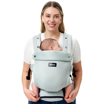 Marsupiu Ergonomic pentru Bebelusi Mavio®, 0-9 Luni, 3.2-11 Kg, Air Mesh Respirabil, Suport pentru Spate si Solduri, Bretele Incrucisate, Catarame Sigure, Protectie UV Ajustabila, Suport Captusit pentru Gat, Pozitie Ergonomica M si C, Verde Mint - Img 2