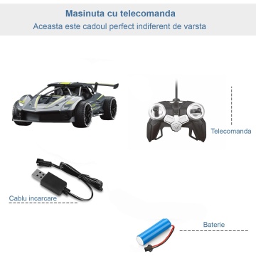 Masina cu telecomanda Mavio®, Control de la 15 m, Viteza Maxima 15 km/h, Lungime 20cm, Gri - Img 3