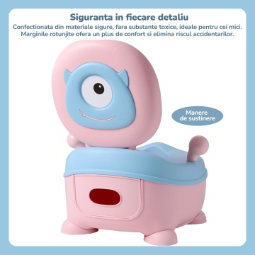 Olita pentru Copii Mavio®, Model Prietenos, Material PP de Inalta Calitate, Colac Moale, Sigur pentru Copiii Mici, Non-Toxic, Compartiment Detasabil, Usor de Curatat, Picioare Antiderapante, Inaltime de 22.2 cm, Roz - Img 3