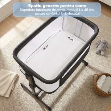 Patut Co-Sleeper Bebelusi Mavio®, 0-6 Luni, Greutate Maxima 9 kg, Reglare pe 5 Niveluri de Inaltime, Utilizare Bedside Sleeper, Husa Detasabila si Lavabila, Saltea 80 x 46 cm - Img 4