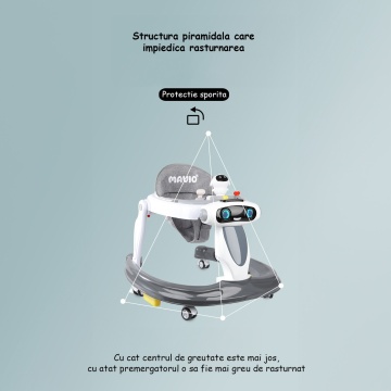 Premergator Reglabil pentru Bebelusi cu Varsta intre 6-18 Luni, Mavio®, Pliabil, 3 Jucarii, Greutatea Maxima Suportata 12 kg, Gri - Img 7