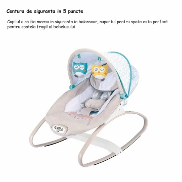 Resigilat - Balansoar Electric Mavio®, 8 Cantece de Leagan, Baldachin Retractabil, Functie Temporizator, Centura de Siguranta - Img 7