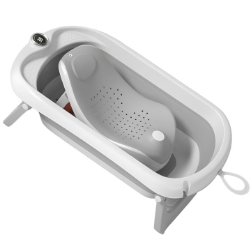 Resigilat - Cadita Pliabila pentru Bebelusi Mavio®, Model BabySpa, Reductor Ergonomic, Termometru Digital Incorporat, 0–36 Luni, 40L Capacitate, 83 cm, Dop Scurgere, Suport Dus, Picioare Antiderapante, Design Compact, Gri