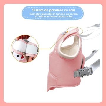 Resigilat - Ham Premergator, Mavio®, Bebelusi 9-24 Luni, Multifunctional, Material Respirabil, Complet Ajustabil si Ergonomic, Suport Inghinal Detasabil, Protectie Spate Parinti, Sistem Siguranta Dublu, Roz - Img 4