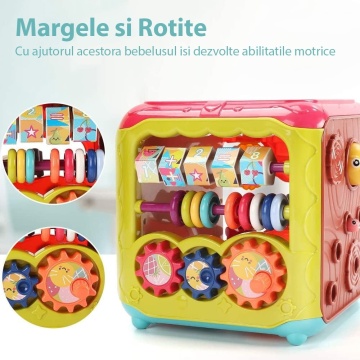 Resigilat - Jucarie Interactiva si Educativa Mavio®, Elemente Rotative pentru Bebelusi, 6 in 1, Tip Cub Interactiv, Multicolor - Img 5