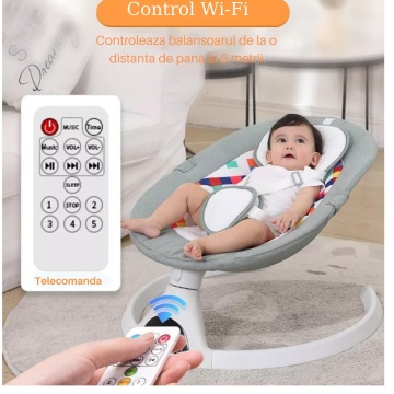 Resigilat - Leagan Electric, Acoperis Rabatabil si Plasa Protectie Tantari pentru Bebelusi, Conexiune Bluetooth, Telecomanda, Jucarii si Melodii - Img 5