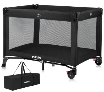 Resigilat - Patut Bebelusi Mavio®, Model Nova, Pliabil pentru Copii 0-36 luni, Portabil, 122x66 cm, Greutate Maxima 15 kg, Plasa Elastica, Geanta Transport Calatorie, Roti cu Sistem Blocare, Saltea Inclusa 120x60 cm