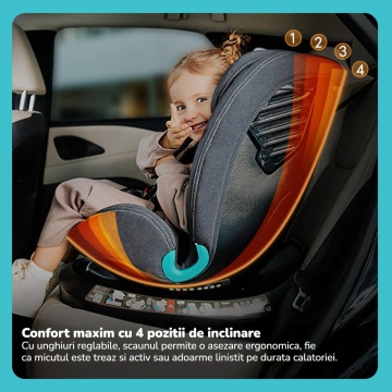 Resigilat - Scaun Auto Bebelusi Mavio®, Model Evolution, 40-150 cm, 360 de grade, ISOFIX, Copii intre 0 - 12 ani, Omologat i-Size R129, Gri - Img 2