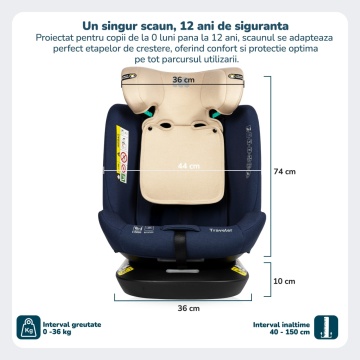 Resigilat - Scaun Auto Bebelusi Mavio®, Model Traveler, 40-150 cm, Rotatie 360 de grade, ISOFIX, Copii intre 0 - 12 ani, Omologat i-Size R129, Albastru/ Crem - Img 5