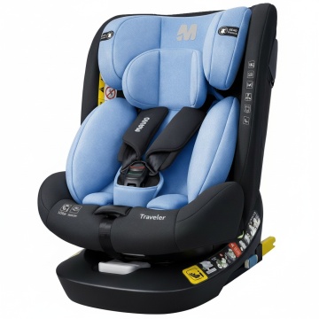 Resigilat - Scaun Auto Bebelusi Mavio®, Model Traveler, 40-150 cm, Rotatie 360 de grade, ISOFIX, Copii intre 0 - 12 ani, Omologat i-Size R129, Negru/ Albastru
