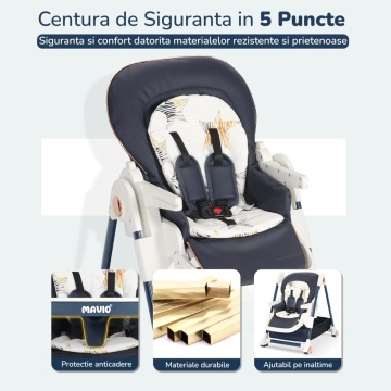 Resigilat - Scaun de Masa 3 in 1 Mavio® Ascend, Inaltime Ajustabila, Roti Detasabile, Varsta 6-36 luni, Greutate Maxima 30kg, Inclinare, Albastru - Img 5