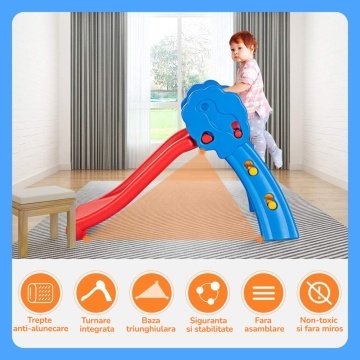 Resigilat - Tobogan Copii Mavio® cu Cos Baschet, 2–5 Ani, Panta Alunecare 98 cm, Structura HDPE Durabila, Stabil si Sigur, Design Ergonomic, Interior/Exterior, Dimensiuni 107x60x72 cm - Img 7