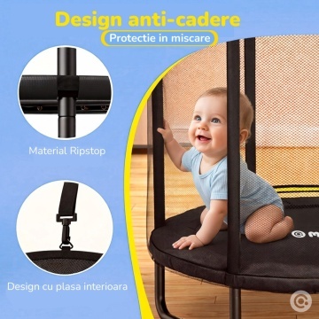 Resigilat - Trambulina pentru Copii Mavio®, 140 cm, Interior/Exterior, cu Bara de Sustinere, Cos si Minge de Baschet Incluse, Plasa de Protectie Interioara, Cadru din Otel Galvanizat, Design Anti-Cadere, Capacitate 45 kg, Sigura si Stabila - Img 3