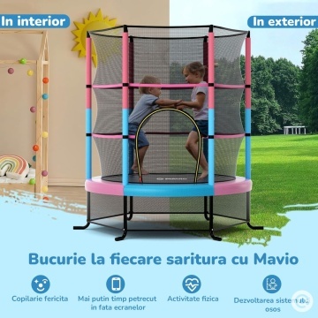 Resigilat - Trambulina pentru Copii Mavio®, 140 cm, Interior/Exterior, Plasa de Protectie, Cadru din Otel Galvanizat, Suprafata de Sarit Sigura fara Imbinari, Protectii din Spuma, Capacitate 45 kg, Design Stabil si Colorat - Img 4