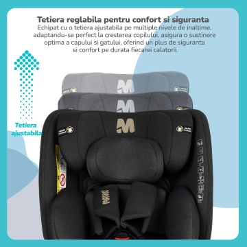 Scaun Auto Bebelusi Mavio®, Model Evolution, 360 de grade, ISOFIX, Copii intre 0 - 12 ani, Omologat i-Size R129, Negru - Img 6