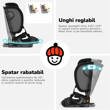 Scaun Auto Bebelusi Mavio®, Model Foldy, Unghi Reglabil, ISOFIX, Copii intre 18 luni - 12 ani, Pliabil, Spatar Rabatabil, Omologat i-Size R129, Protectie Impact Lateral, Centura de Siguranta 5 Puncte, Tetiera Reglabila, Husa Detasabila, Negru - Img 5