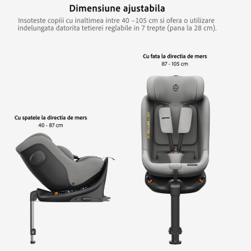 Scaun Auto Bebelusi Mavio®, Model Shield, Picior Fixare, 40-105 cm, Rotire 360 Grade, Unghi Reglabil, ISOFIX, Copii 0 luni - 4 ani, Spatar Rabatabil, Omologat i-Size R129, Protectie Impact Lateral, Centura de Siguranta 5 Puncte, Tetiera Reglabila, Gri - Img 7
