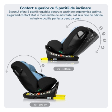 Scaun Auto Bebelusi Mavio®, Model Traveler, 40-150 cm, Rotatie 360 de grade, ISOFIX, Copii intre 0 - 12 ani, Omologat i-Size R129, Negru/ Albastru - Img 2